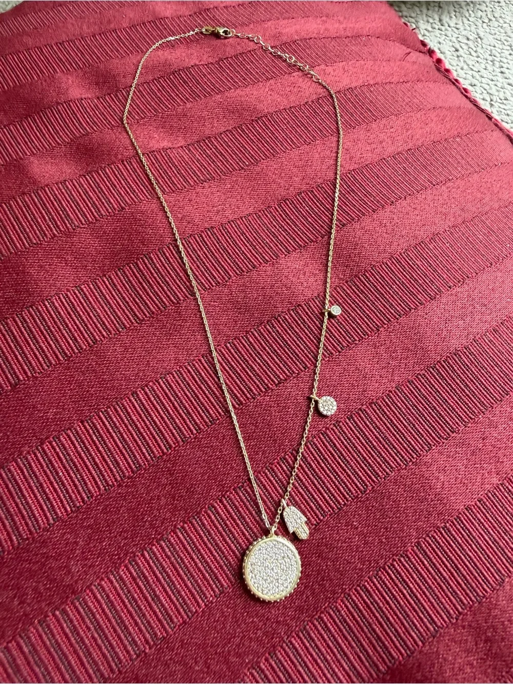 Gold Vermeil Sterling Silver Pave Charm Necklace Hamsa Disc 925